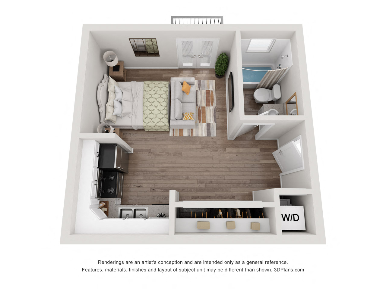 Floor plan for studio, 1 bath, 368 sqft